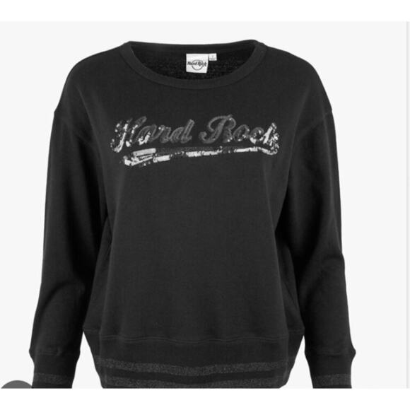 Hard Rock Cafe Sequin Logo Long Sleeve Crewneck Sweatshirt NWT - Picture 1 of 7